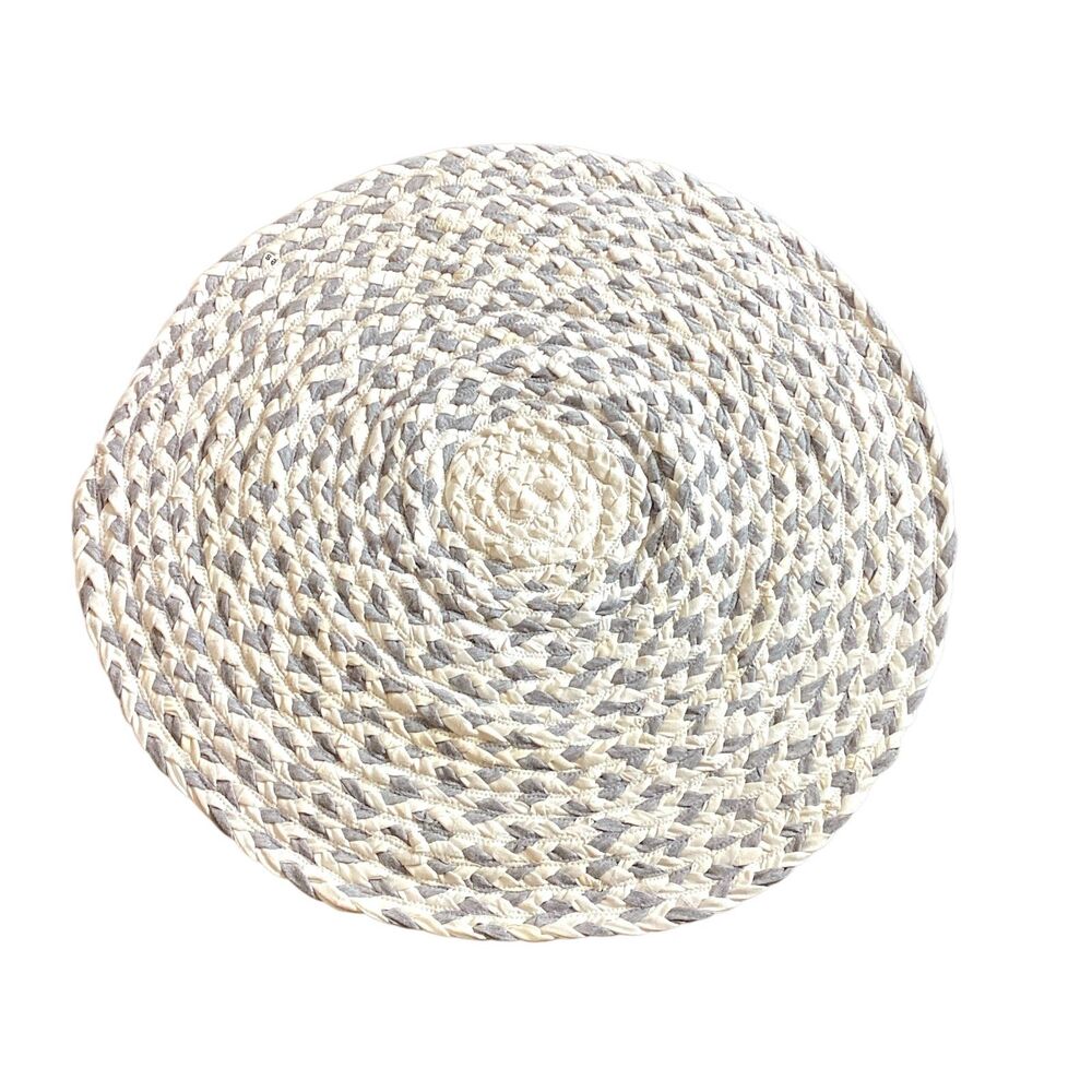 Braided Cotton 30-inch Round Rug Heather Gray and Off White